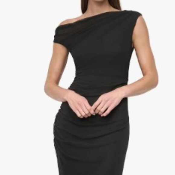 NWT DKNY Women's One Shoulder Asymmetric Neck Side Slit Bodycon Midi Dress Sz 14 - Picture 3 of 13